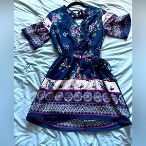 Floral printed mini dress with built-in slip